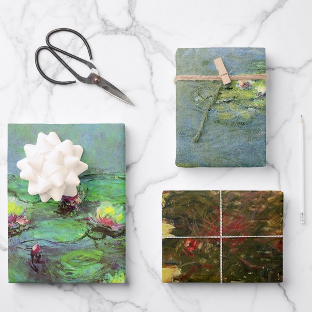 Feuille De Papier Cadeau Lys d'eau vert et jaune Claude Monet (Recto)