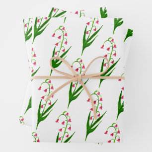 Feuille De Papier Cadeau Lys rose de la Vallée Aquarelle florale de printem