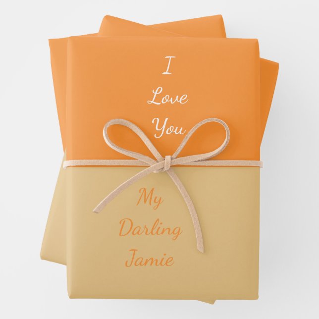 Feuille De Papier Cadeau Ma Chérie Je T'Aime Élégant Script Orange (En situation)