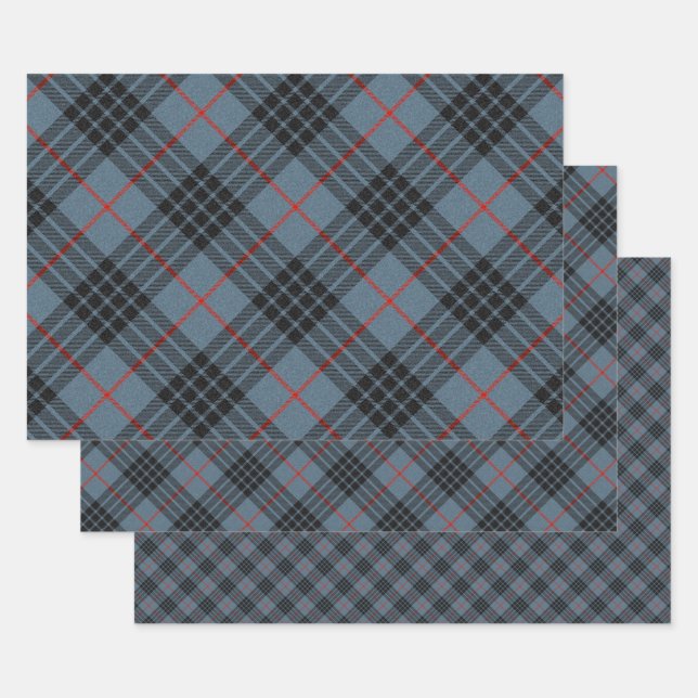 Feuille De Papier Cadeau MacKay Blue Tartan Plaid Motif (Lot)