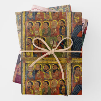 Feuille De Papier Cadeau Madone noire éthiopienne et enfant avec saints