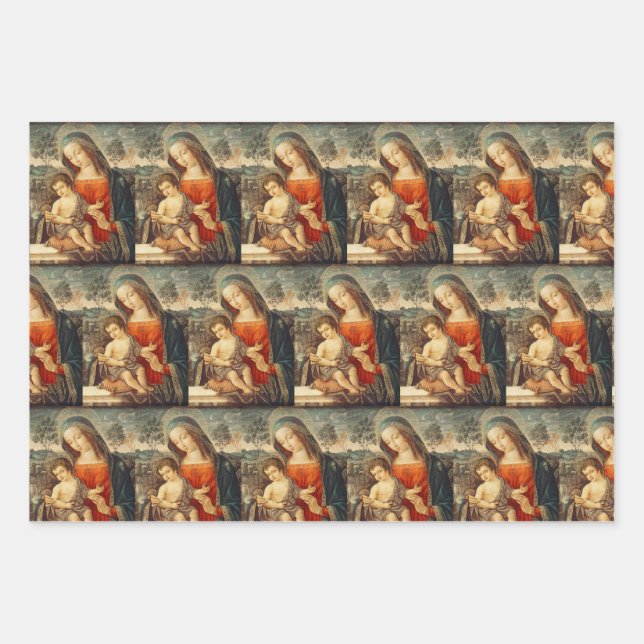 Feuille De Papier Cadeau Madonna et Christ Enfant Art classique Noël (Devant)