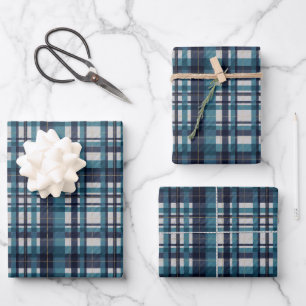 Feuille De Papier Cadeau Madras blanc turquoise or traditionnel plaid