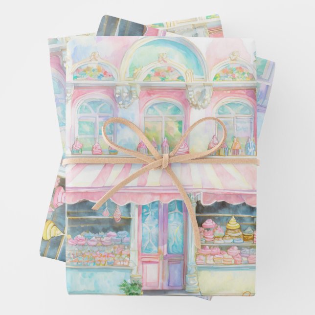 Feuille De Papier Cadeau Magasin de bonbons à Paris aquarelle (En situation)