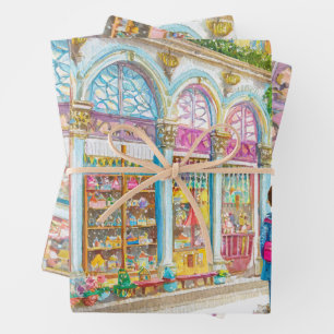 Feuille De Papier Cadeau Magasin de jouets à Paris aquarelle