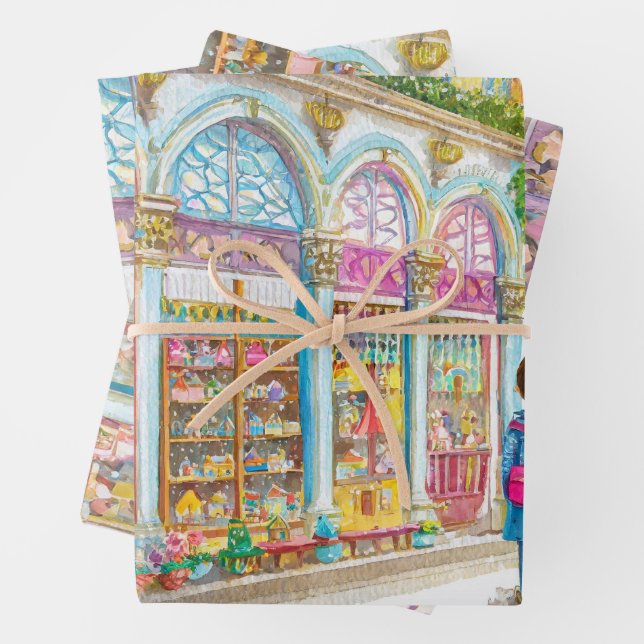 Feuille De Papier Cadeau Magasin de jouets à Paris aquarelle (En situation)