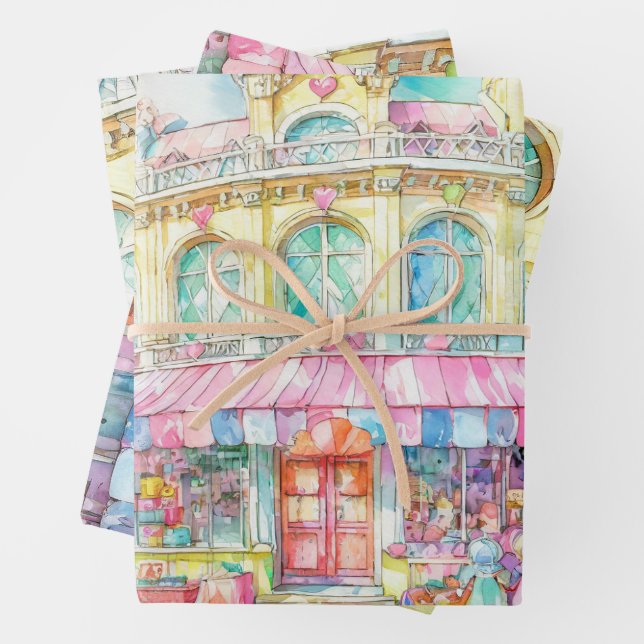 Feuille De Papier Cadeau Magasin de jouets à Paris aquarelle (En situation)