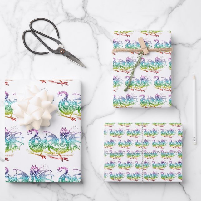 Feuille De Papier Cadeau Magic Dragon Pastel Thème Motif (Recto)