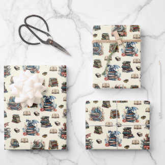 Feuille De Papier Cadeau Magical Dragons & Books on Light Yellow