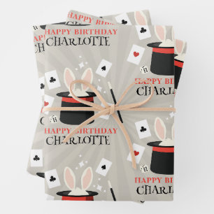 Feuille De Papier Cadeau Magicien Show Magicien Enfants Anniversaire Nom pe