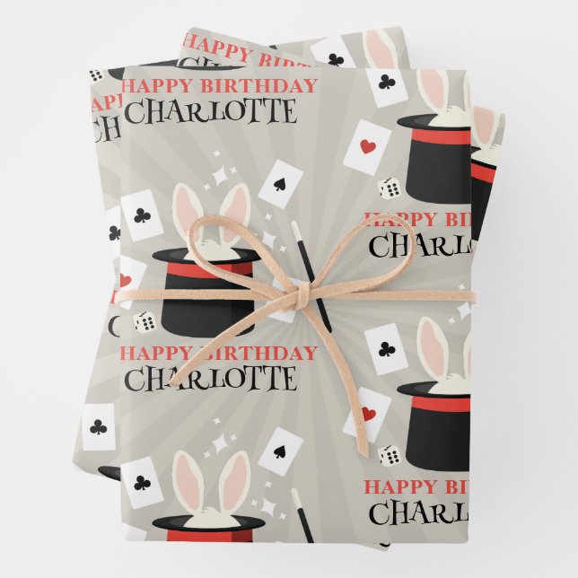 Feuille De Papier Cadeau Magicien Show Magicien Enfants Anniversaire Nom pe (En situation)