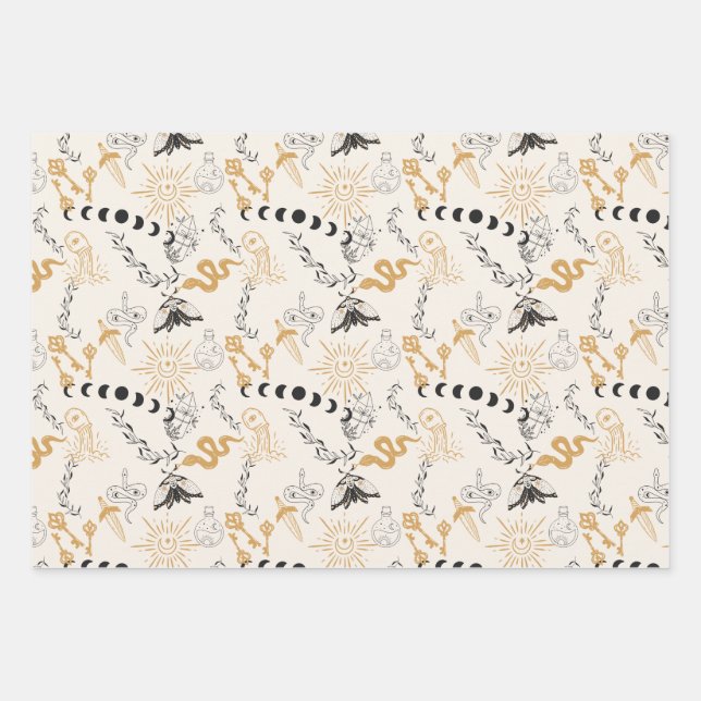 Feuille De Papier Cadeau Magie céleste Cuisine Or Gris & Bleu (Devant)