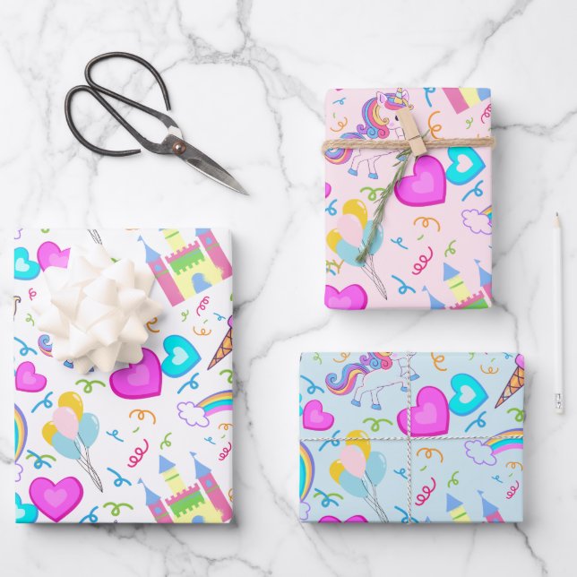 Feuille De Papier Cadeau Magique Pastel Unicorn (Recto)
