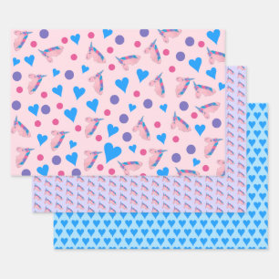 Feuille De Papier Cadeau Magique Unicorne Mythique Cheval et Coeurs