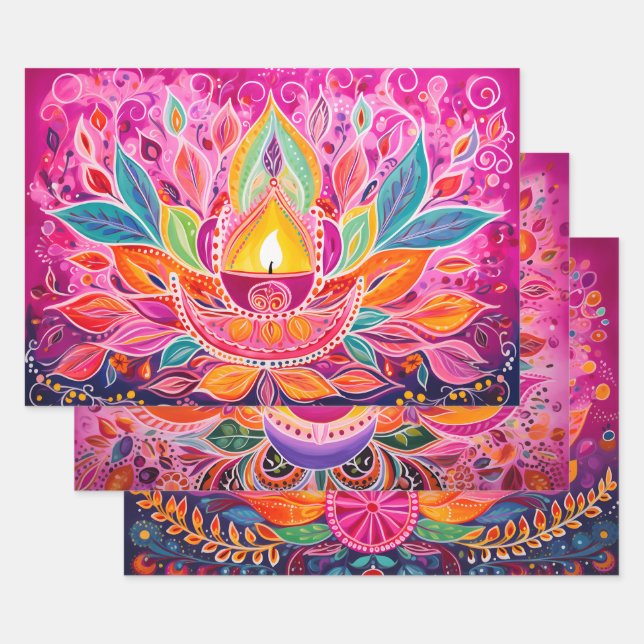 Feuille De Papier Cadeau Magnifique Diwali rose (Lot)