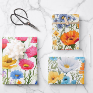 Feuille De Papier Cadeau Magnifique Poppies Fleurs de terrain Douche