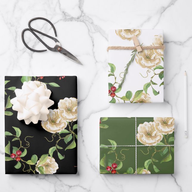 Feuille De Papier Cadeau Magnolias, baies et feuillage (Recto)