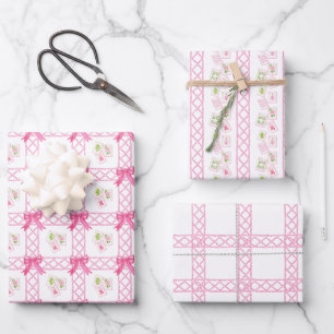 Feuille De Papier Cadeau Mahjong à l'aquarelle rose et vert