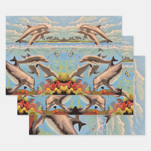 Feuille De Papier Cadeau Main Painted by Number   Dolphins  