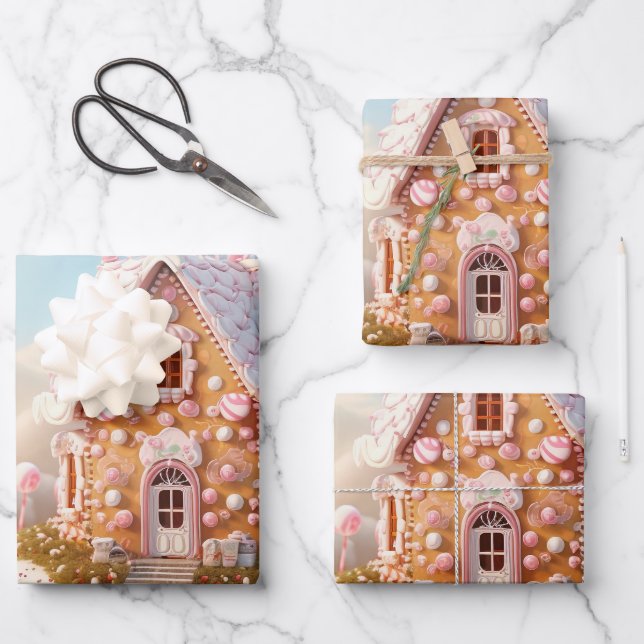 Feuille De Papier Cadeau Maison de pain d'épices Noël (Recto)