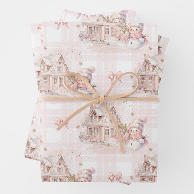 Feuille De Papier Cadeau Maison Noël Snowgirl (En situation)