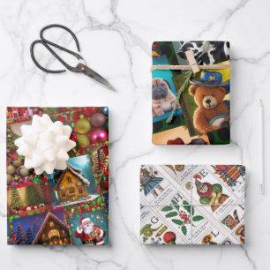 Feuille De Papier Cadeau Maisons en pain d'épice, Noël ABC, Ours en peluche