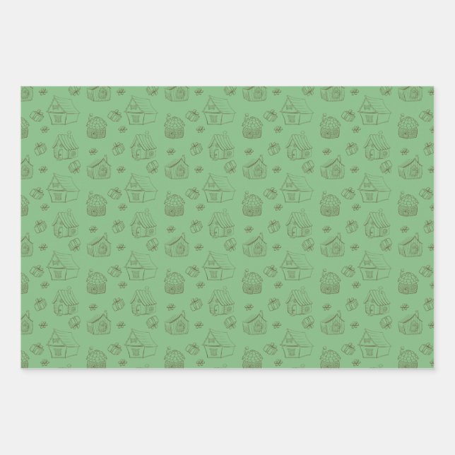 Feuille De Papier Cadeau Maisons Whimsical (Devant)