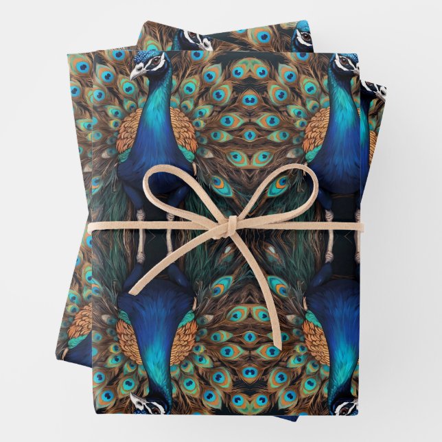 Feuille De Papier Cadeau Majestic Splendor Le Boho Peacock Wrappaper (En situation)