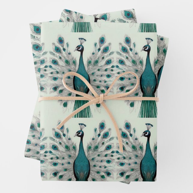 Feuille De Papier Cadeau Majestic Splendor Le Boho Peacock Wrappaper (En situation)