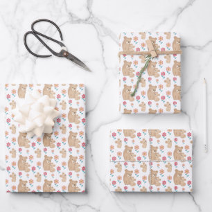Feuille De Papier Cadeau Maman mignonne bébé ours motif carrelé