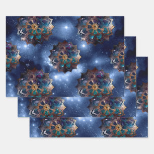 Feuille De Papier Cadeau Mandala Gold et Green sur Dark Sky