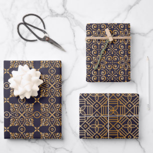 Feuille De Papier Cadeau Mandala Navy et Carré d'or