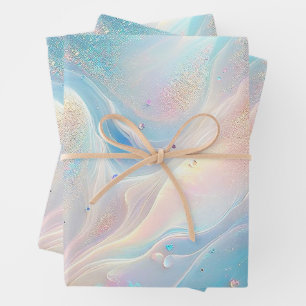 Feuille De Papier Cadeau Maquillage de Parties scintillant d'or opal bleu, 