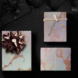 Feuille De Papier Cadeau Marbre beige élégant   Rose Gold Vert sauge Menthe