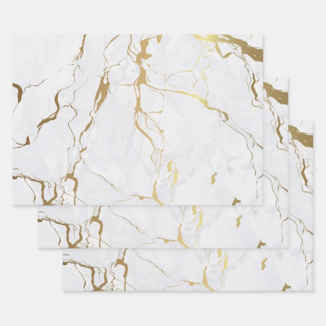 Feuille De Papier Cadeau Marbre blanc Avec Or (Lot)