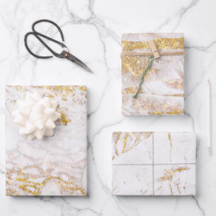 Feuille De Papier Cadeau Marbre blanc et or