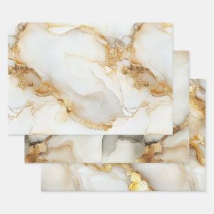 Feuille De Papier Cadeau Marbre Blanc Or Gris Aquarelle Anniversaire Lui El