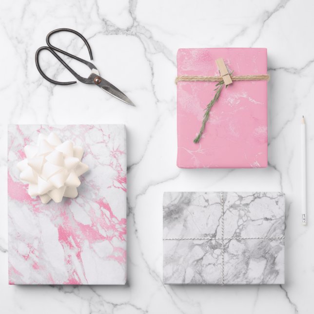 Feuille De Papier Cadeau Marbre blanc rose           (Recto)