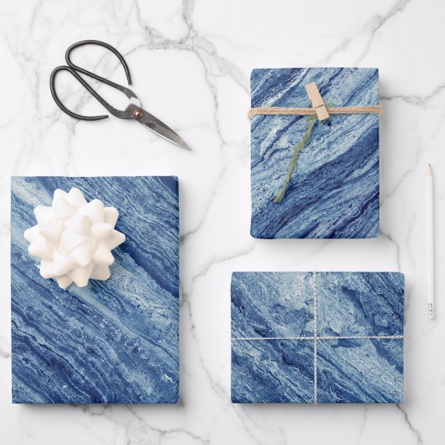 Feuille De Papier Cadeau Marbre bleu (Recto)