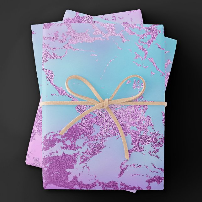 Feuille De Papier Cadeau Marbre Chic | Ombré Bleu Violet Pourpre Glamour Lu (Créateur téléchargé)