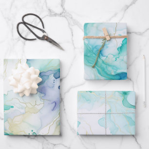 Feuille De Papier Cadeau Marbre d'encre bleue Mint Aqua