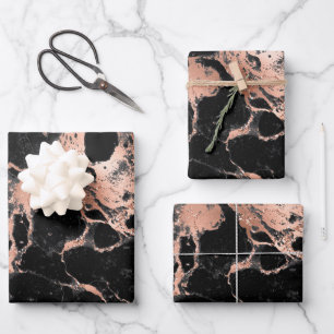 Feuille De Papier Cadeau Marbre d'or noir et Rose