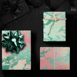 Feuille De Papier Cadeau Marbre frais   Corail pastel ravissant et ombré ve