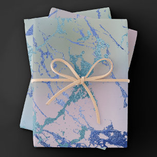Feuille De Papier Cadeau Marbre Iridescente Holographique Dusty bleu rose