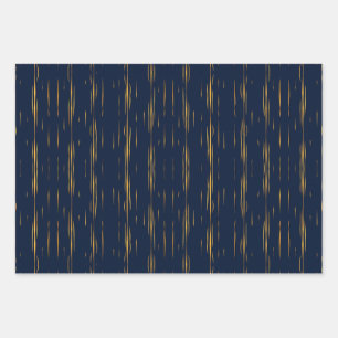 Feuille De Papier Cadeau Marbre Métallo Pinstripes Or Contre Bleu Marine