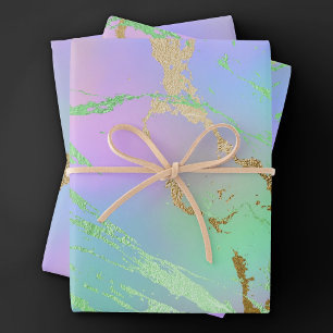 Feuille De Papier Cadeau Marbre Millénaire   Ombré Pastel Arc-en-ciel Joueu