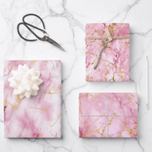 Feuille De Papier Cadeau Marbre rose Et doré