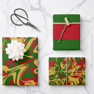 Feuille De Papier Cadeau Marbre rouge vert or moderne Noël