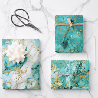 Feuille De Papier Cadeau Marbre Turquoise Vert Et Golden