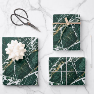 Feuille De Papier Cadeau Marbre Vert Émeraude Élégant avec Veines Dorées Ca